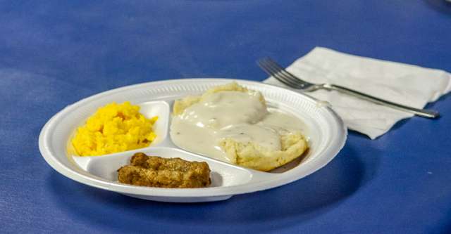 A delicious breakfast of biscuits and gravy, sausage, and eggs was served at the Koshkonong Heritage Days on October 21, 2023.