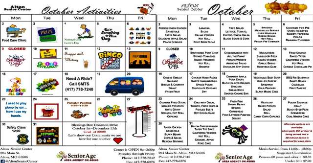 Alton Senior Center meals and activities for October 2023