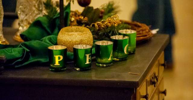 Candles spelling out "peace" at the Thomasville Christmas Bazaar on November 10, 2023.