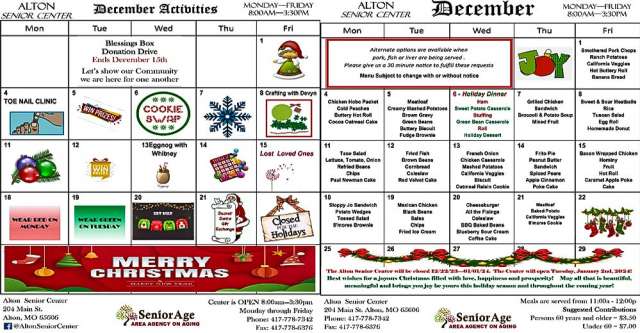 Alton Senior Center meals and activities for December 2023