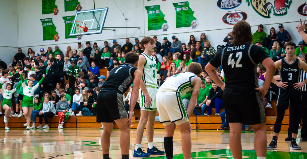 THAYER, MO – DECEMBER 18: Thayer Bobcats Devin Harrington (3) gets ready at the free-throw line during the high school basketball game between the Thayer Bobcats and the Izard County Cougars on December 18, 2023 at the Thayer High School Gym in Thayer, Missouri. (Photo by Curtis Thomas/AltonMo.com)