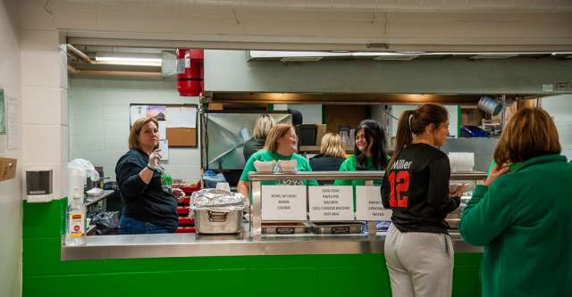 Volunteers helping serve food for the benefit supper for Jayce Haven on December 1, 2023.