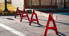 A blockade set up on a street.