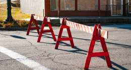 A blockade set up on a street.