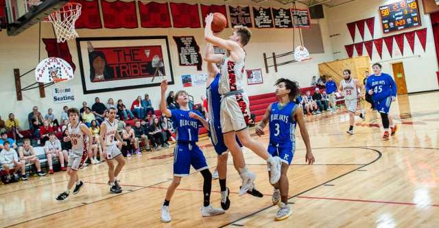 COUCH, MO – FEBRUARY 20: Couch Indian Jobe Sturgeon (25) goes up for the basket during the high school basketball game between the Couch Indians and the Koshkonong Blue Jays on February 20, 2024, at the Couch High School Gym in Couch, Missouri. (Photo by Amanda Thomas/AltonMo.com)