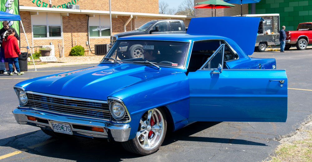 A dark blue mustang at the Thayer Solar Eclipse Cruise-In on April 6, 2024.