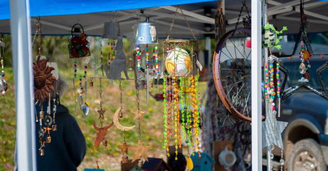 Wind chimes being sold at the Thayer Farmer's Market.