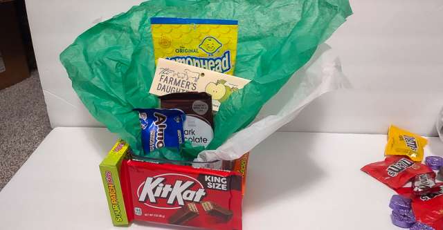 The bags of candy arranged how I want them.