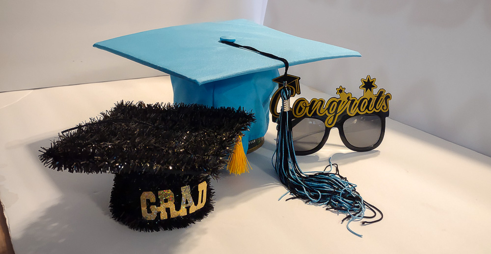 Graduation caps and accessories.