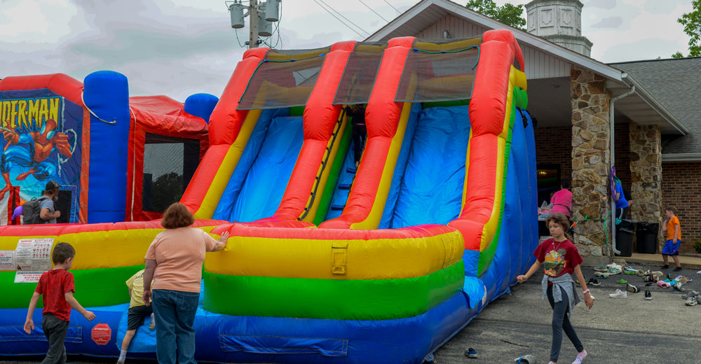 Bouncy houses at the Block Party.