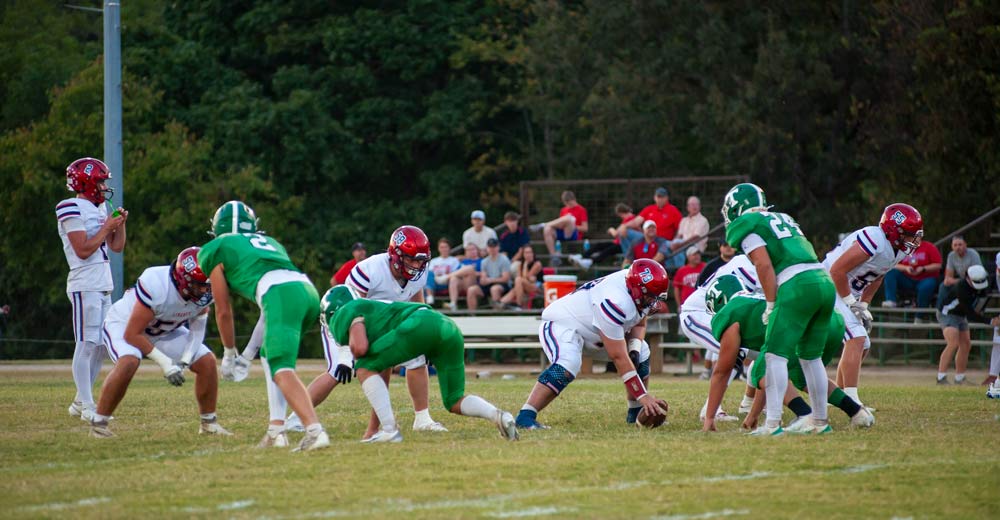 THAYER, MO – SEPTEMBER 12: Liberty Eagles and Thayer Bobcats wait at the line of scrimmage during the high school football game between the Thayer Bobcats and the Liberty (Mtn. View) Eagles on September 12, 2025, at the Thayer High School football field in Thayer, MO. (Photo by Curtis Thomas/AltonMo.com)