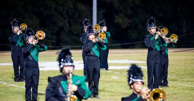 THAYER, MO – SEPTEMBER 12: Thayer marching band played multiple songs at halftime during the high school football game between the Thayer Bobcats and the Liberty (Mtn. View) Eagles on September 12, 2025, at the Thayer High School football field in Thayer, MO. (Photo by Curtis Thomas/AltonMo.com)
