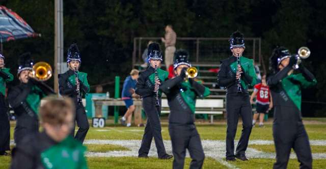 THAYER, MO – SEPTEMBER 26: Thayer Bobcats marching band performs a piece from E.T. at halftime during the high school football game between the Thayer Bobcats and the Houston Tigers on September 26, 2025, at the Thayer High School football field in Thayer, MO. (Photo by Curtis Thomas/AltonMo.com)