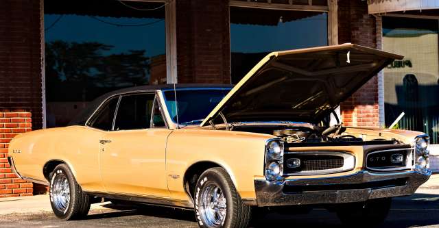 A classic car on the square the night before the Walnut Festival on October 3, 2025.