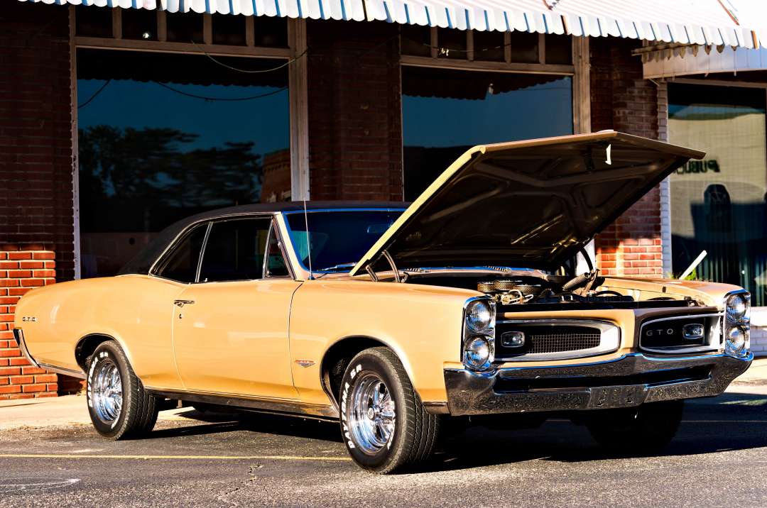 A classic car on the square the night before the Walnut Festival on October 3, 2025.