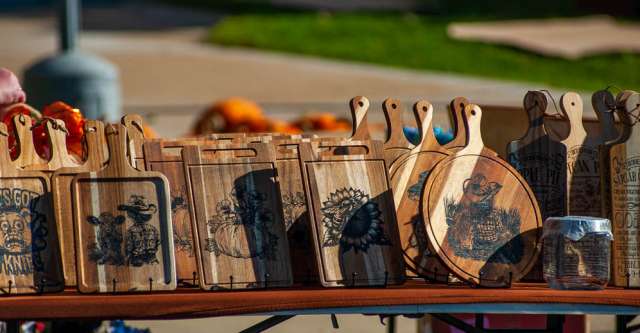 Decorated wooden cutting boards.