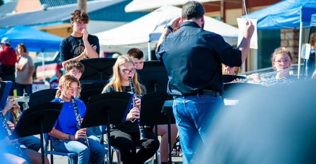 The Alton High School band performing in the morning.
