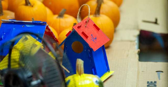 A birdhouse painted at Alton Assembly of God's block party.