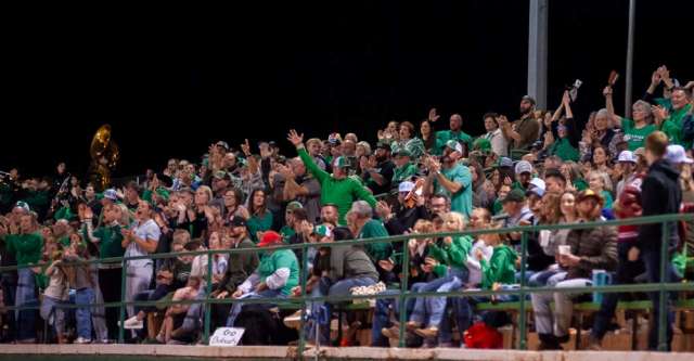 THAYER, MO – NOVEMBER 14: Thayer Bobcats fans match the energy of the team during the high school football game between the Thayer Bobcats and the Marionville Comets on November 14, 2025, at the Thayer High School football field in Thayer, MO. (Photo by Curtis Thomas/AltonMo.com)