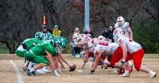 THAYER, MO – NOVEMBER 22: Thayer Bobcats and Tipton Cardinals players at the line of scrimmage during the high school football game between the Thayer Bobcats and the Tipton Cardinals on November 22, 2025, at the Thayer High School football field in Thayer, MO. (Photo by Curtis Thomas/AltonMo.com)