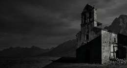 Abandoned old church in desert.