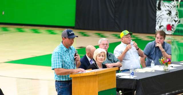 Jeffery Peace, running for county commissioner, speaking at the town hall.