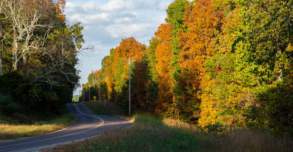 Highway AA winding through the Mark Twain National Forest.