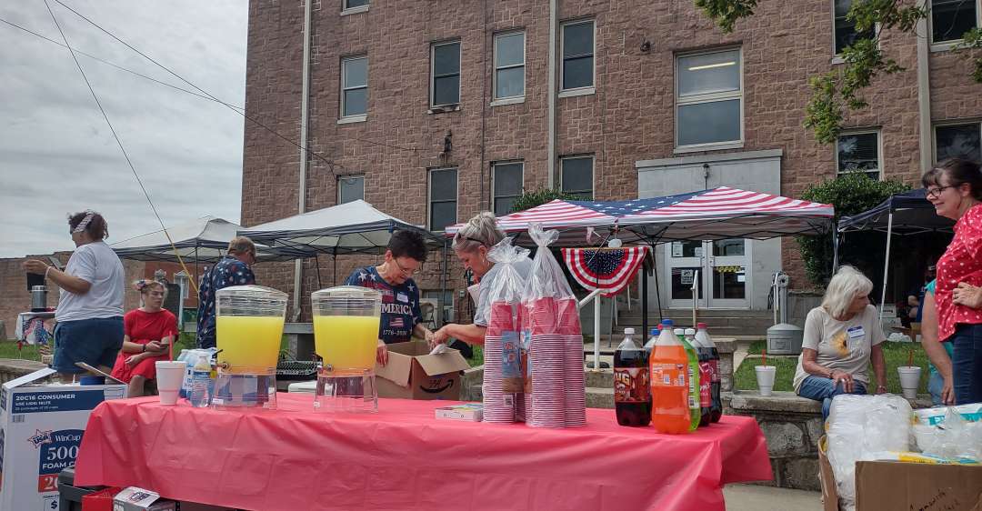 250th anniversary potluck celebration in Alton, Mo on July 5, 2026. One of the tables with food.