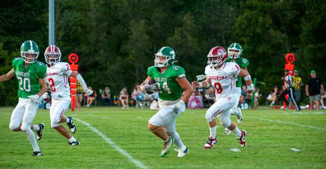 THAYER, MO – AUGUST 28: Thayer Bobcat running back Dominick Boyce (24) runs into the endzone during the high school football game between the Thayer Bobcats and the Pocahontas Redskins on August 28, 2026, at the Thayer High School football field in Thayer, MO. (Photo by Curtis Thomas/AltonMo.com)