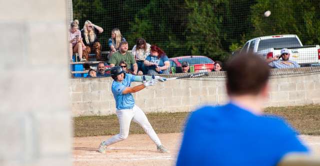 ALTON, MO – SEPTEMBER 29: Alton Comets Kade Clary (28) makes contact with the ball during the high school baseball game between the Alton Comets and the Gainesville Bulldogs on September 29, 2026, at the Alton High School Gym in Alton, Missouri. (Photo by Amanda Thomas/AltonMo.com)