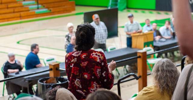 Q&A time at Thayer town hall