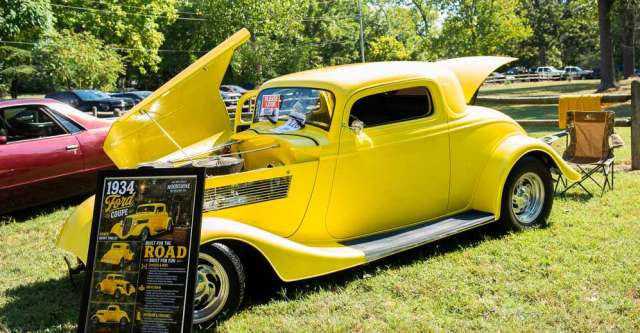 A 1934 Ford Coupe waiting to be judged at the Mammoth Spring Car Show.