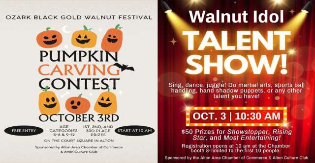 The pumpkin carving contest, as well as the new Walnut Idol Talent Show, flyers for the Walnut Festival.