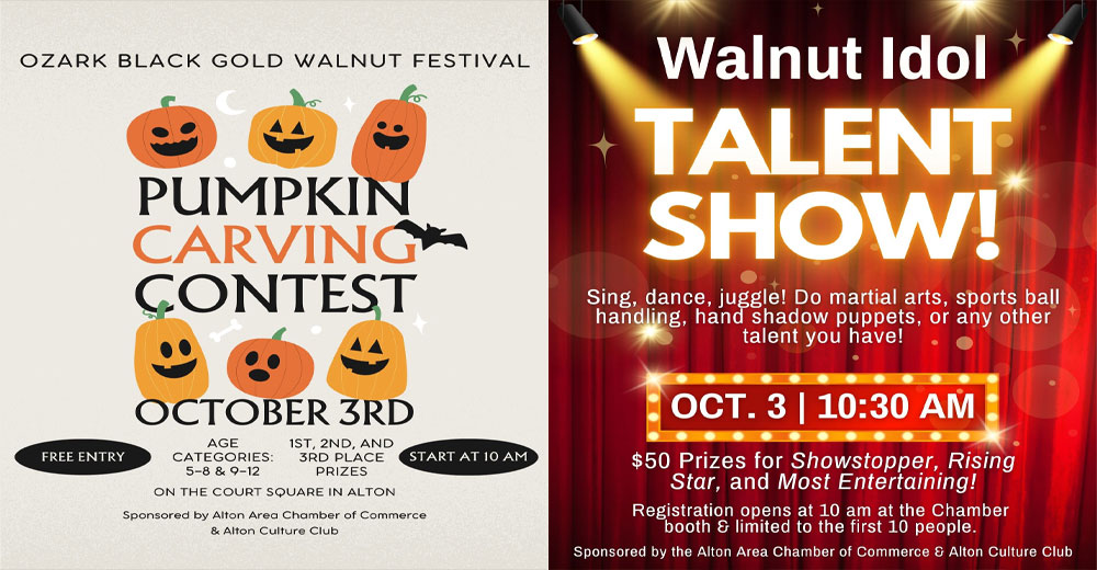 The pumpkin carving contest, as well as the new Walnut Idol Talent Show, flyers for the Walnut Festival.