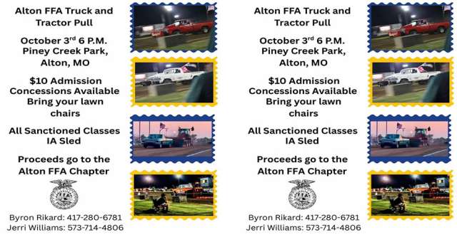 Alton FFA truck pull flyer for October 3, 2026